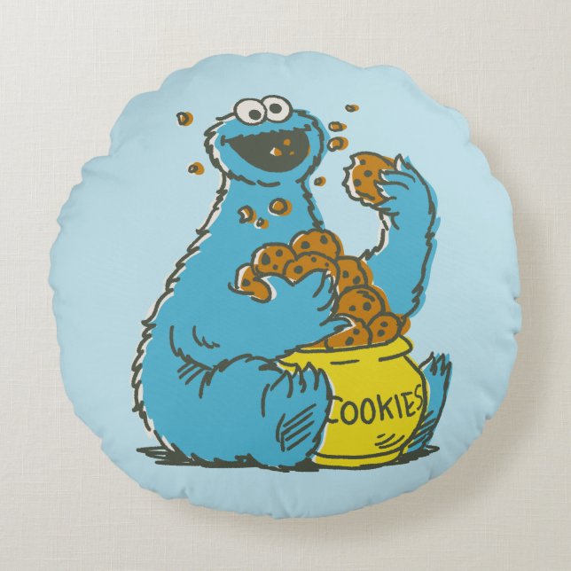 Cookie Monster  Rond Kussen (Voorkant)