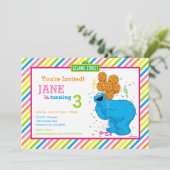 Cookie Monster Striped Birthday Kaart (Staand voorkant)