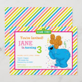 Cookie Monster Striped Birthday Kaart (Voorkant / Achterkant)