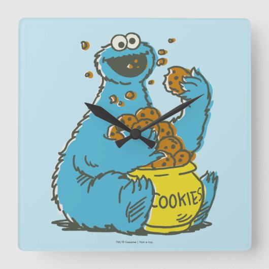 Cookie Monster Vierkante Klok (Voorkant)