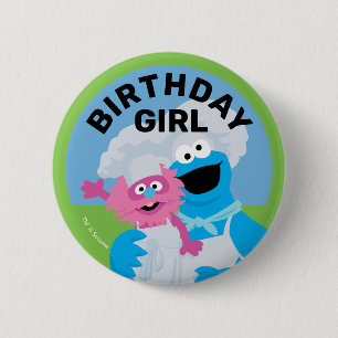 Cookie Monster Voedselwagen Verjaardagsmeisje Ronde Button 5,7 Cm
