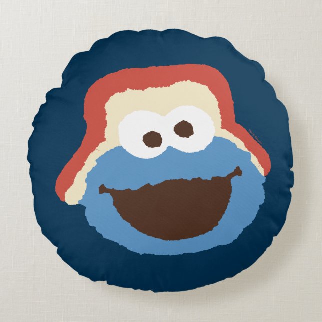 Cookie Monster Woodland Face Rond Kussen (Voorkant)