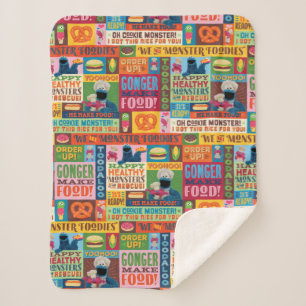 Cookie Monster's Foodie Truck Pattern Sherpa Deken