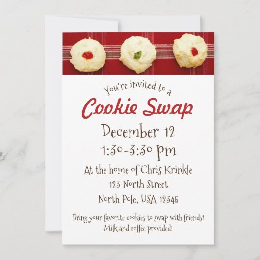 Cookie Swap Red Plaid Thumbprints Invitation (Devant)