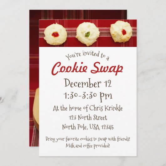 Cookie Swap Red Plaid Thumbprints Uitnodiging (Voorkant / Achterkant)