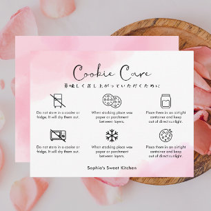 Cookie Verzorgingsinstructies Roze Waterverf Cute Bedankkaart