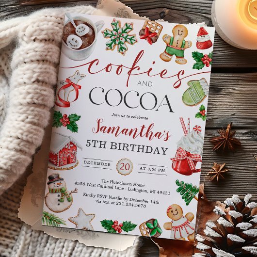 Cookies and Cocoa Winter Birthday Invitation Kaart