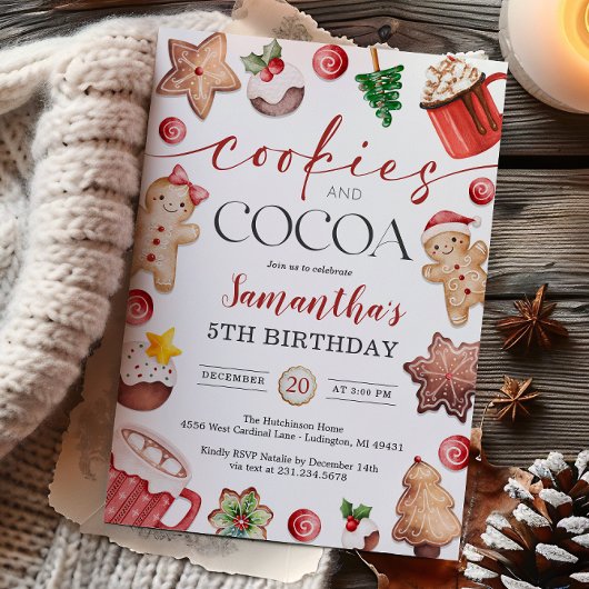 Cookies and Cocoa Winter Birthday Invitation Kaart