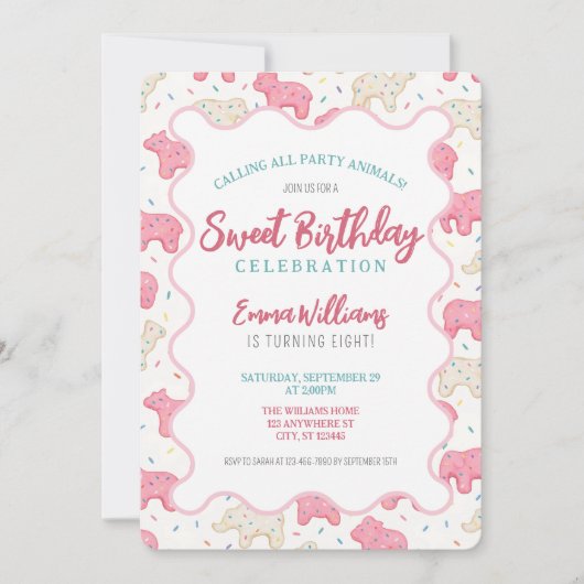 Cookies animaux doux congelés Invitation d'anniver (Devant)