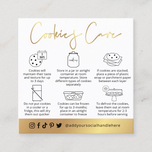 Cookies Care Guide Carte Logo Script Blanc & Or (Devant)