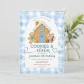 Cookies & Cocoa Birthday Blue Snowflakes Gingham Kaart (Staand voorkant)