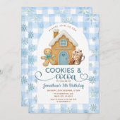 Cookies & Cocoa Birthday Blue Snowflakes Gingham Kaart (Voorkant / Achterkant)