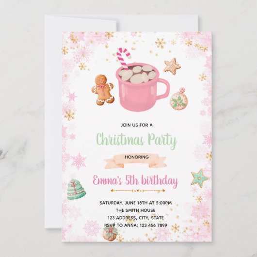 Cookies d'hiver roses et invitation de cacao (Devant)