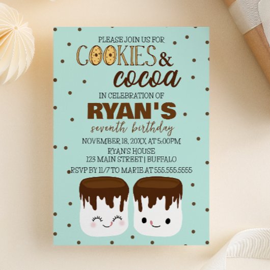 Cookies et cacao Kawaii Invitation d'anniversaire