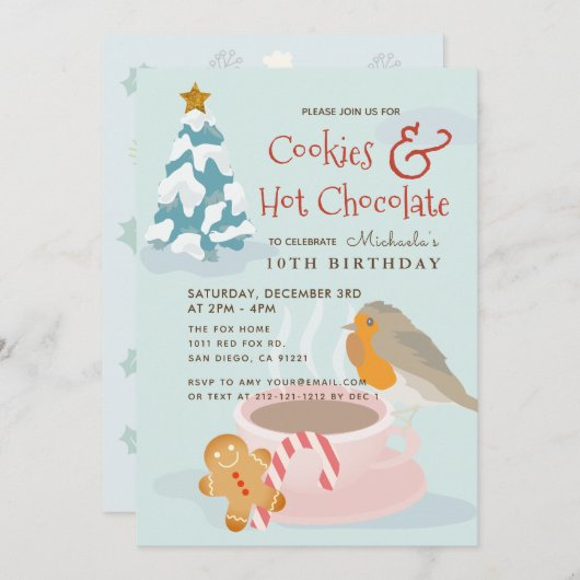 Cookies et chocolat chaud Bleu Invitation Annivers (Devant / Derrière)