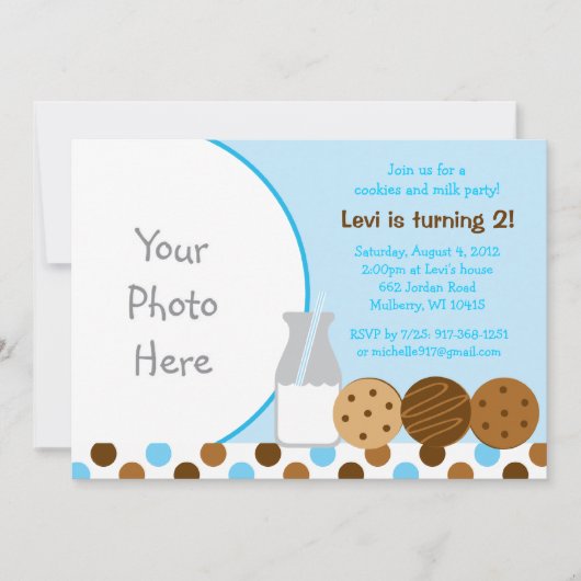 Cookies et Milk Blue Photo Invitations d'anniversa (Devant)