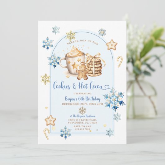 Cookies & Hot Cocoa Blue Snowflakes 6e verjaardag Kaart (Staand voorkant)
