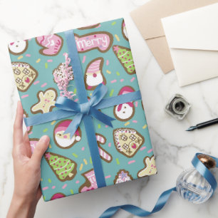 Cookies Kerst Turquoise Cadeaupapier