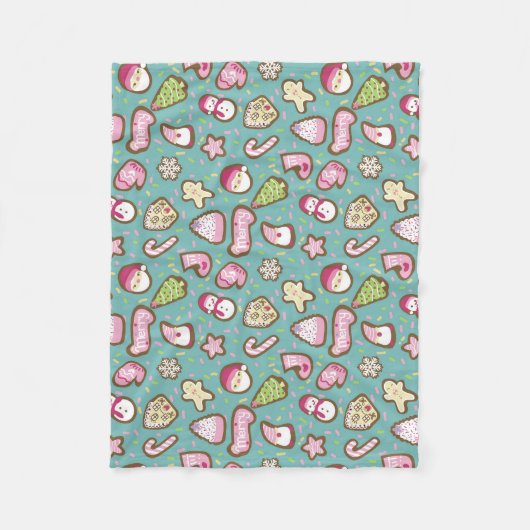 Cookies Kerst Turquoise Fleece Deken (Voorkant)