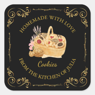 Cookies maison vintages Carré Étiquette l Noir