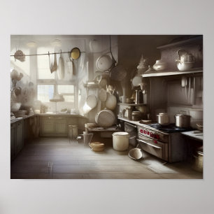Cook's Kitchen Scene Digital Art Poster