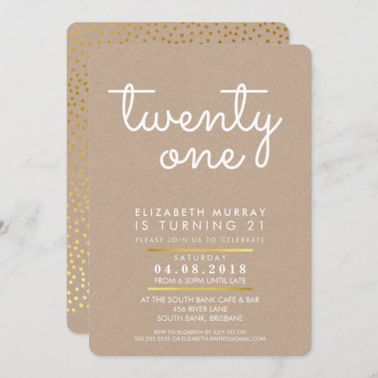 COOL 21e verjaardagsfeest UITNODIGEN rustieke kraf Kaart (Voorkant / Achterkant)