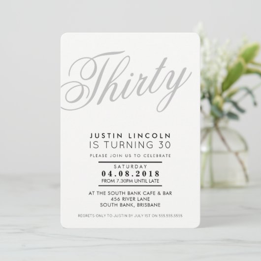COOL 30E anniversaire INVITATION script gris noir (Debout devant)
