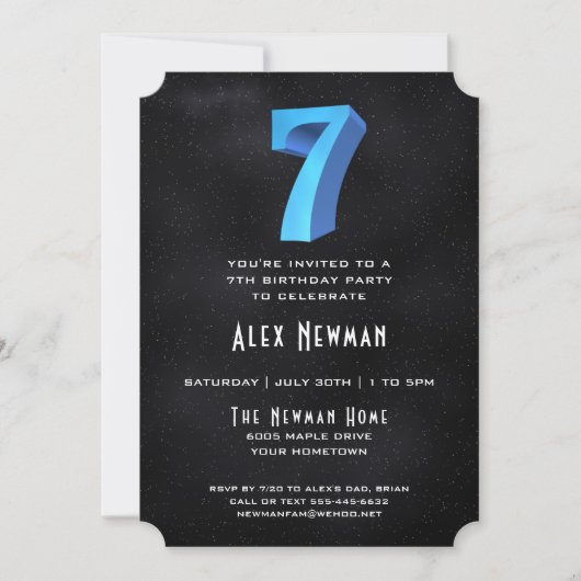 Cool 3D op Black 7th Birthday Party Uitnodiging (Voorkant)