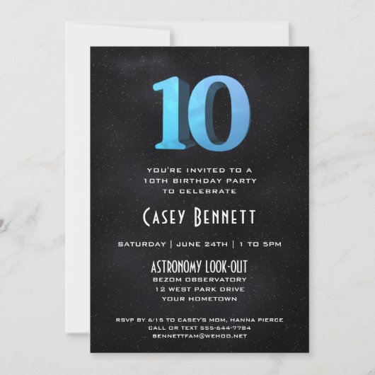 Cool 3D sur Black 10th Birthday Party Invitation (Devant)