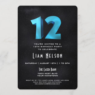Cool 3D sur Black 12th Birthday Party Invitation