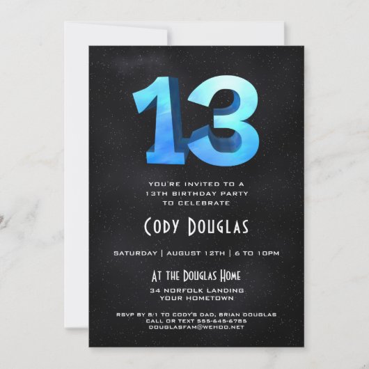 Cool 3D sur Black 13th Birthday Party Invitation (Devant)