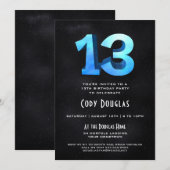 Cool 3D sur Black 13th Birthday Party Invitation (Devant / Derrière)