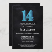 Cool 3D sur Black 14th Birthday Party Invitation (Devant / Derrière)