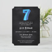 Cool 3D sur Black 7th Birthday Party Invitation (Debout devant)