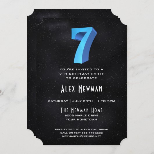 Cool 3D sur Black 7th Birthday Party Invitation (Devant / Derrière)