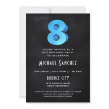 Cool 3D sur Black 8th Birthday Party Invitation