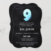 Cool 3D sur Black 9th Birthday Party Invitation (Devant / Derrière)
