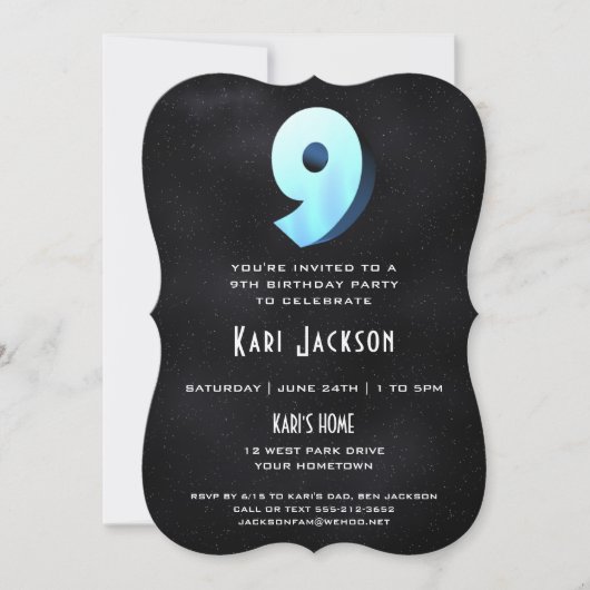 Cool 3D sur Black 9th Birthday Party Invitation (Devant)