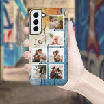 Cool 6-Photos avec Monogramme sur le Grunge urbain<br><div class="desc">Design unique avec six modèles photo carrés et deux champs de texte monogrammes initiaux sur un arrière - plan à texture bleu grunge urbain déchirée et à texture rouille.</div>