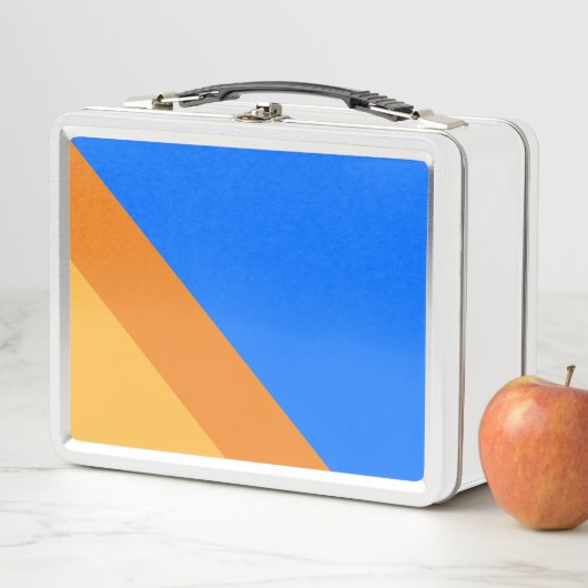 Cool 70s Helderblauw Sinaasappel Geel Slant Stripe (In situ)