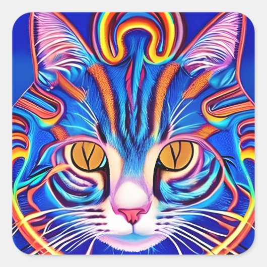 Cool Abstract Cat AI Art Vierkante Sticker (Voorkant)