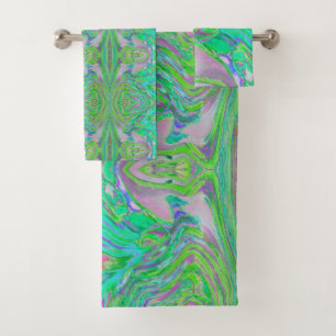 Cool Abstract Chartreuse en Blue Groovy Retro Bad Handdoek