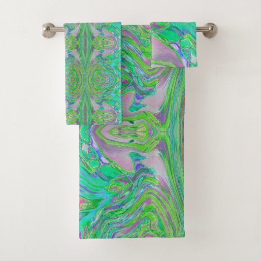 Cool Abstract Chartreuse en Blue Groovy Retro Bad Handdoek (Insitu)