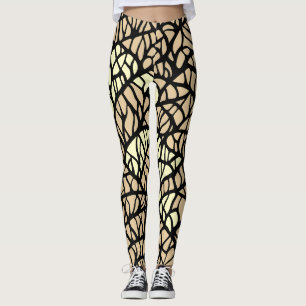 Cool Abstract Geometrisch Beige Zwart Lijnen Patro Leggings