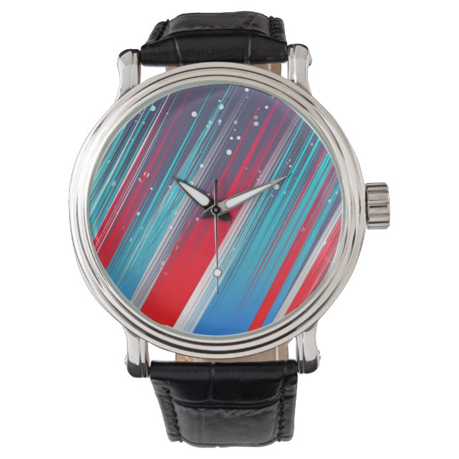 Cool Abstract Red White Blue Brush Strokes Horloge (Voorkant)