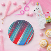 Cool Abstract Red White Blue Brush Strokes Papieren Bordje (Feest)