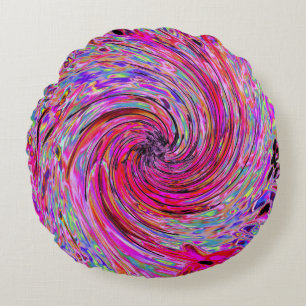 Cool Abstract Retro Hot Pink and Red Floral Swirl Rond Kussen