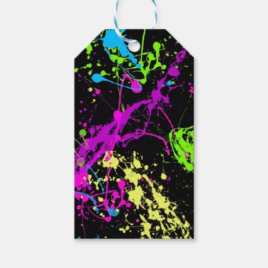 Cool Abstract Retro Rainbow Paint Splatter Zwart Cadeaulabel (Voorkant)
