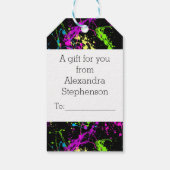 Cool Abstract Retro Rainbow Paint Splatter Zwart Cadeaulabel (Achterkant)