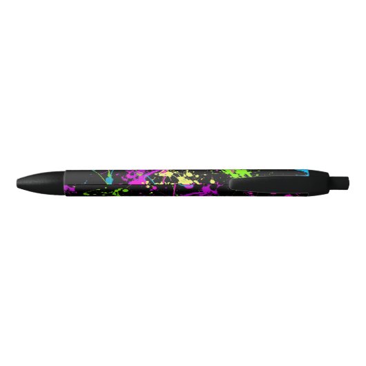 Cool Abstract Retro Rainbow Paint Splatter Zwart Zwarte Inkt Pen (Achterkant)